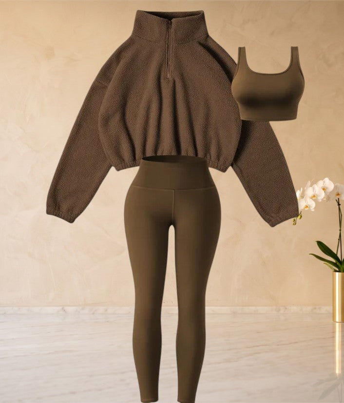 PHANTAZ Women's Fleece Three-Piece Casual Set