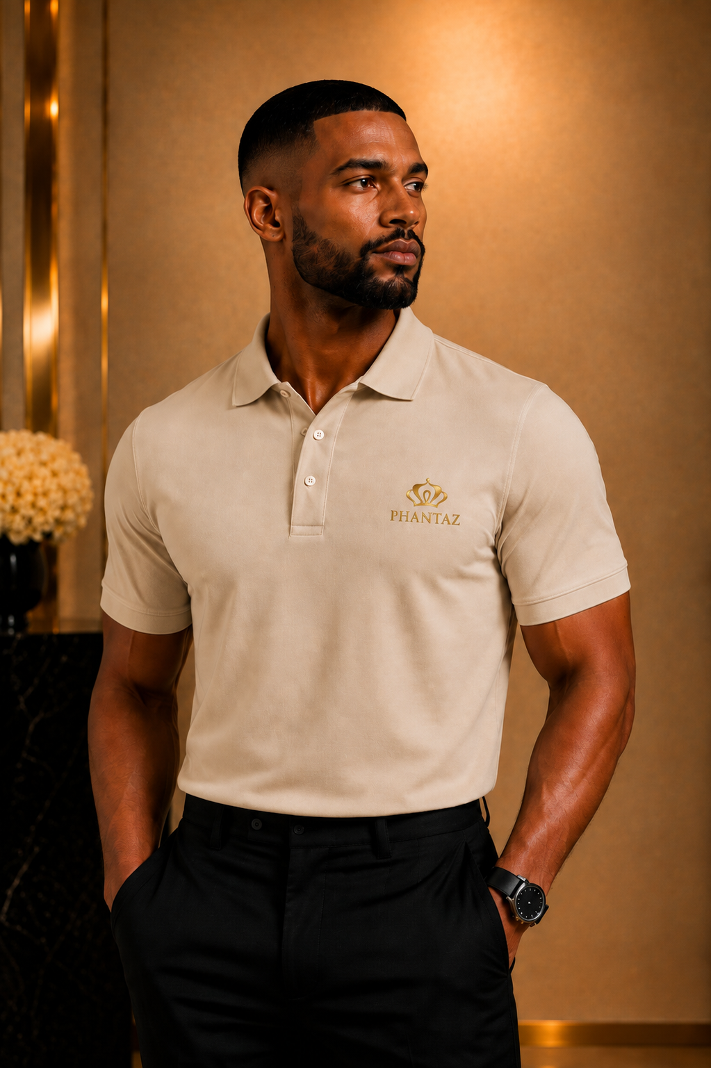 Men’s Premium Short Sleeve Polo Shirt – Cream | PHANTAZ