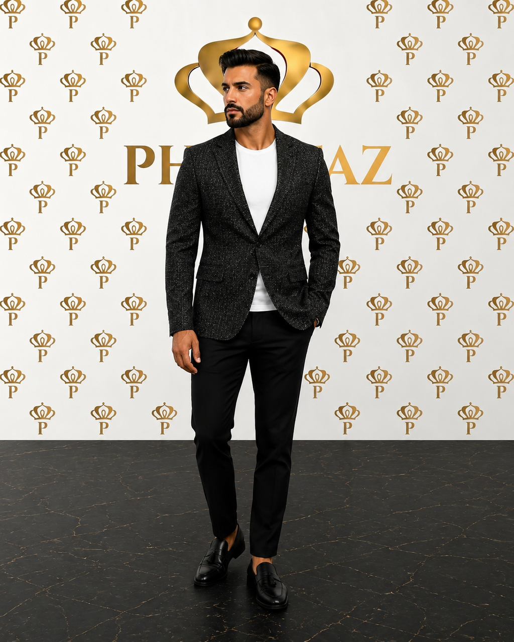 Noir Textured Slim Fit Blazer | PHANTAZ