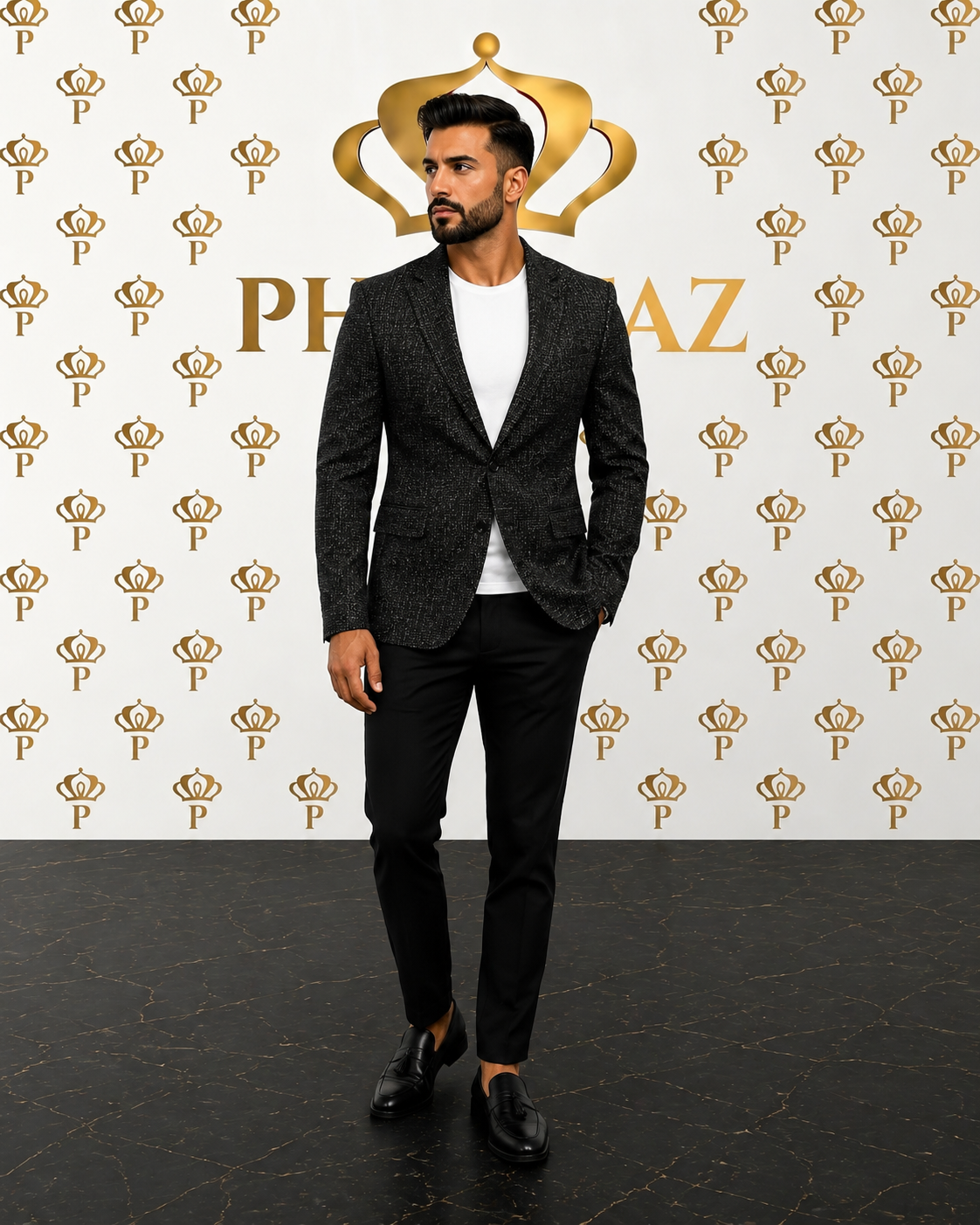 Noir Textured Slim Fit Blazer | PHANTAZ