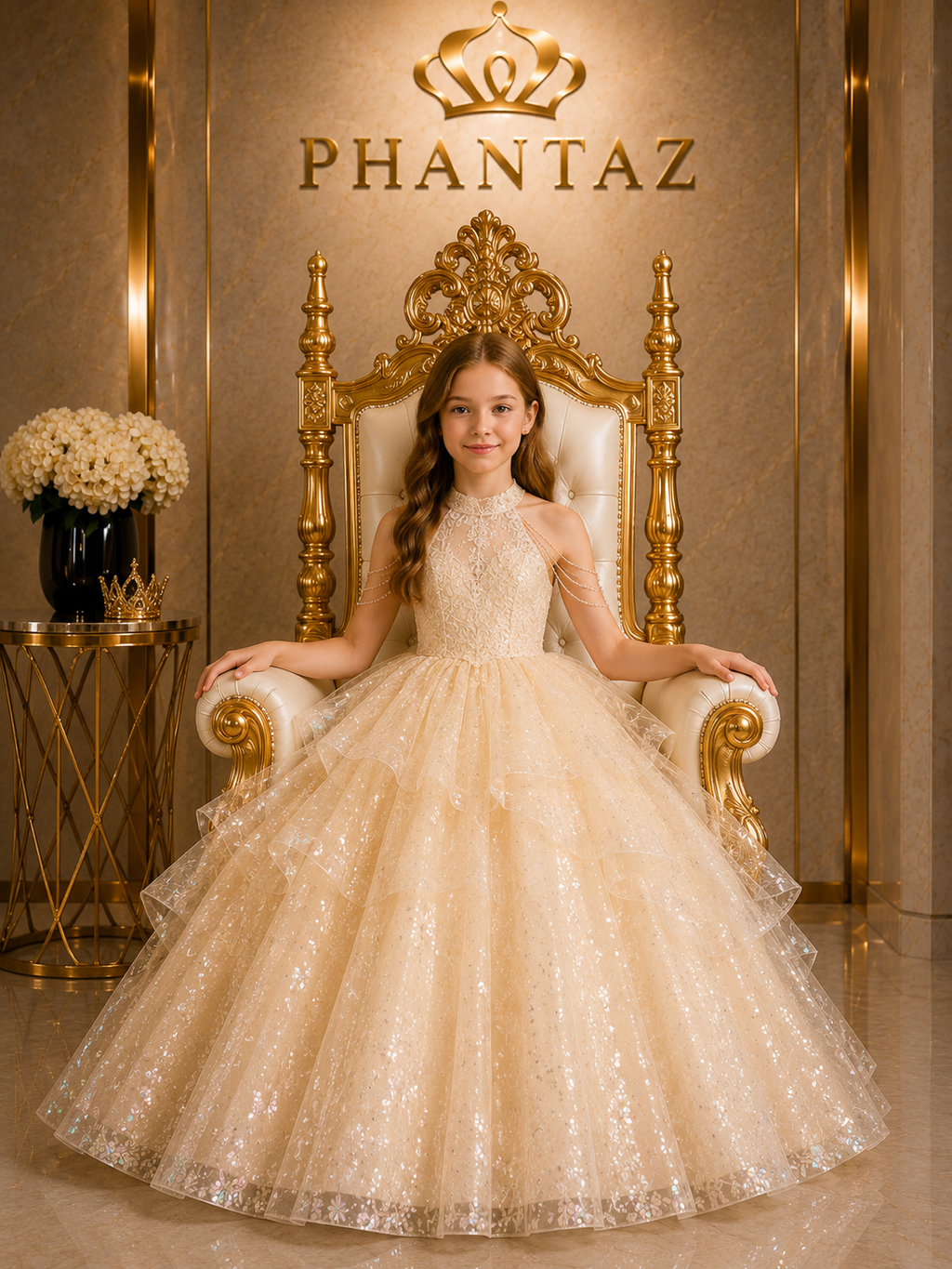 Girls Champagne Princess Occasion Dress – PHANTAZ