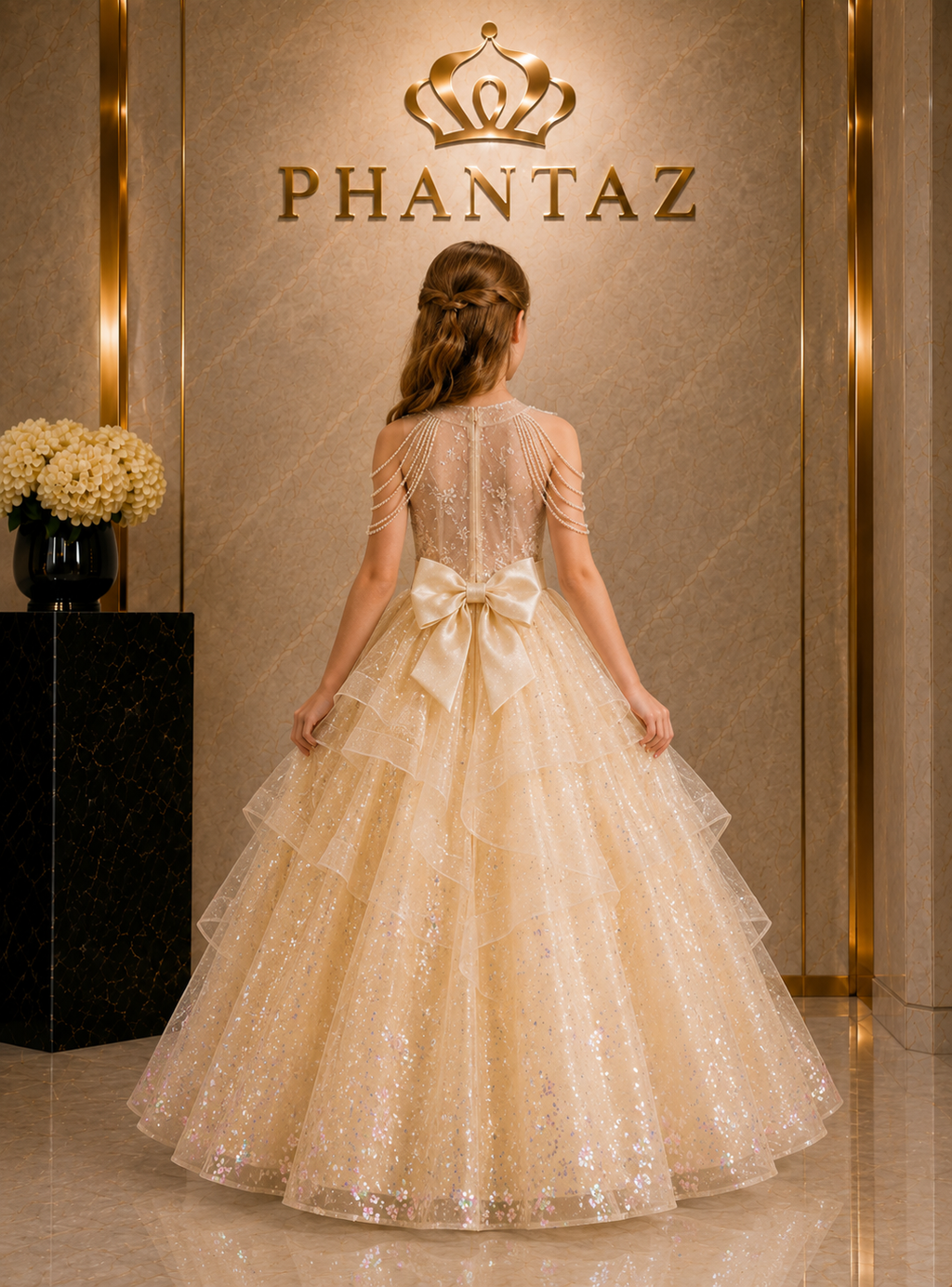 Girls Champagne Princess Occasion Dress – PHANTAZ