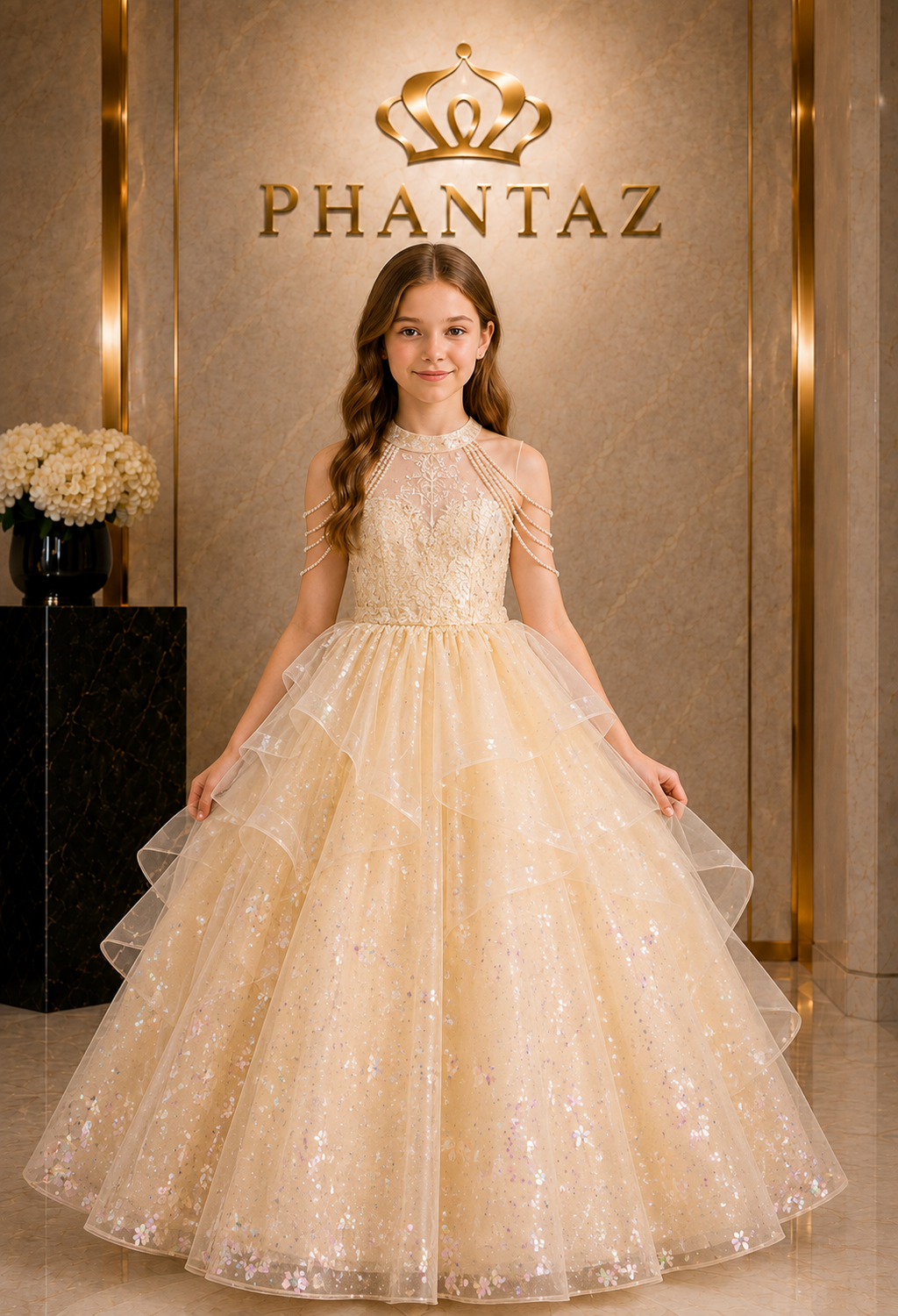 Girls Champagne Princess Occasion Dress – PHANTAZ