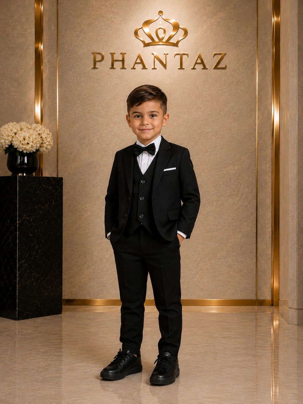 Boys Black 5-Piece Formal Suit Set – PHANTAZ