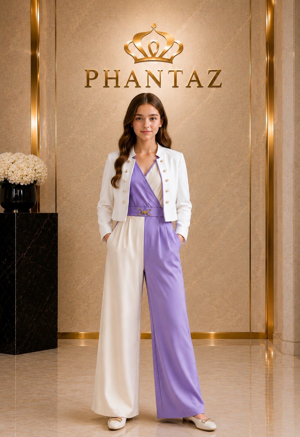 Girls Lilac & Ivory Jumpsuit & Jacket Set – PHANTAZ