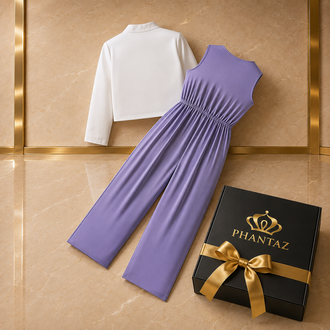 Girls Lilac & Ivory Jumpsuit & Jacket Set – PHANTAZ