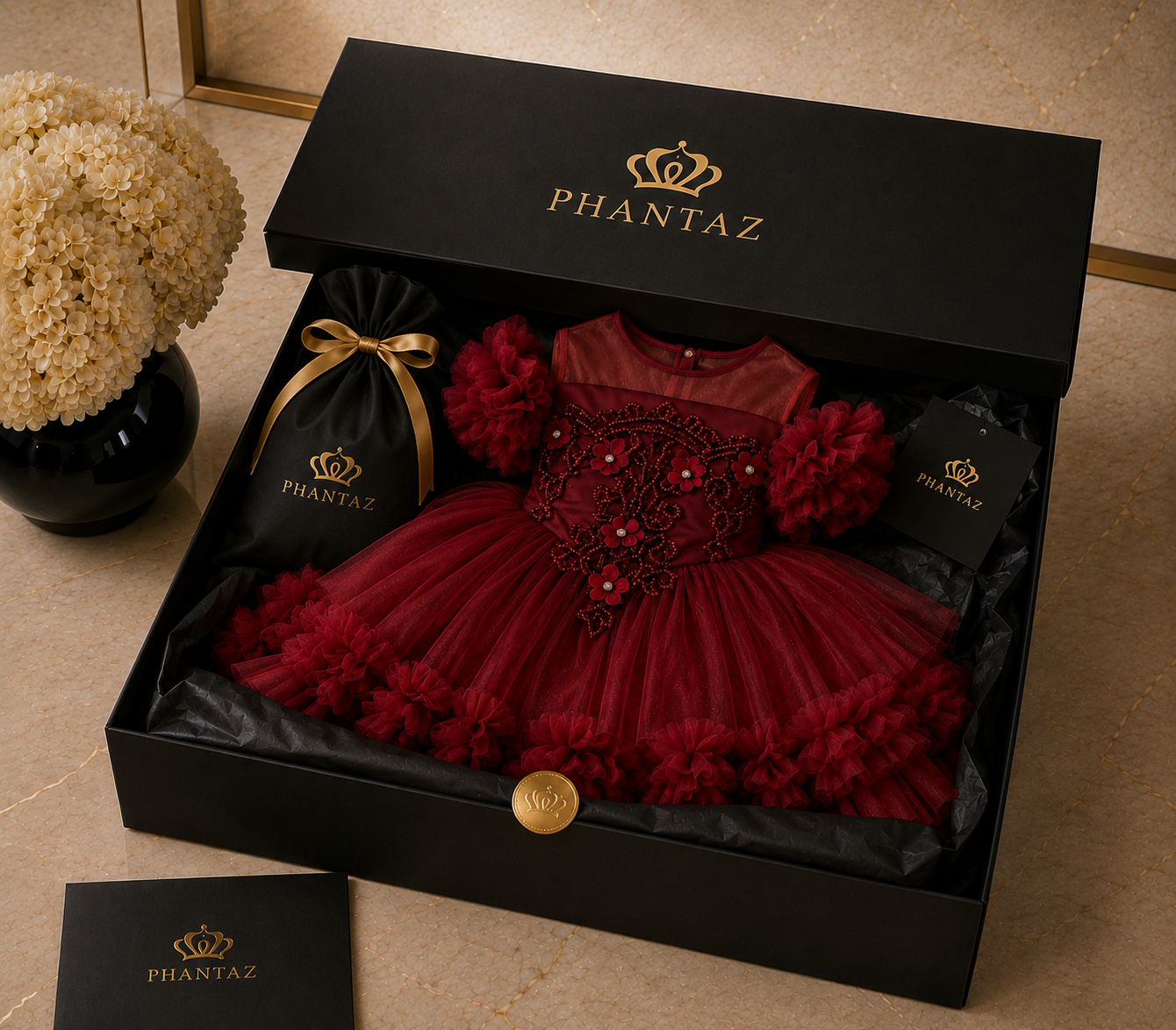 Girls Burgundy Princess Party Dress – PHANTAZ