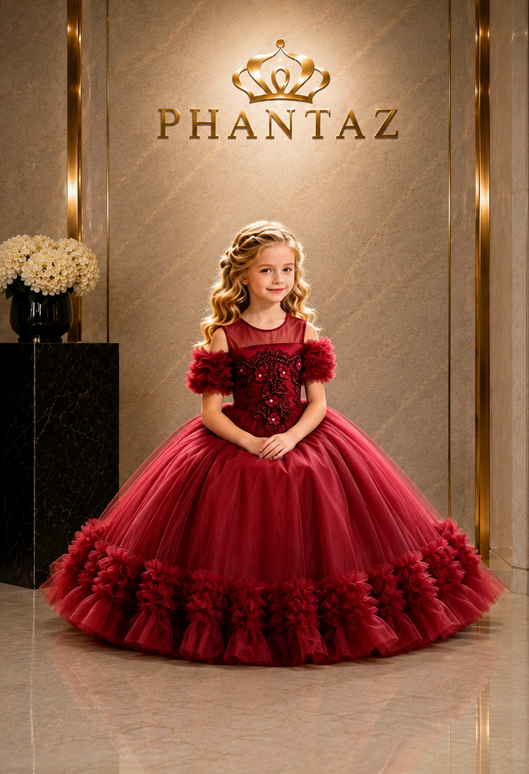 Girls Burgundy Princess Party Dress – PHANTAZ