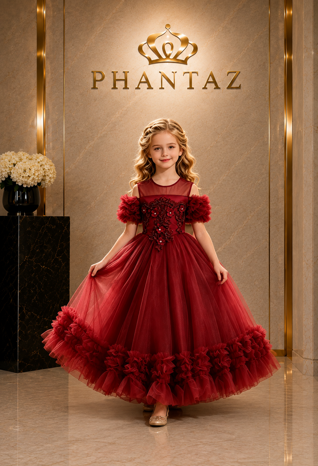 Girls Burgundy Princess Party Dress – PHANTAZ