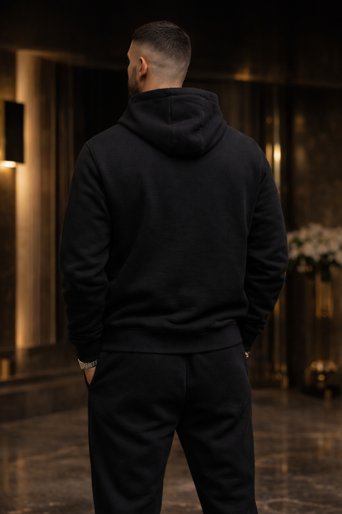 Men's Black Full Zip Hoodie Tracksuit Set Luxury UK | PHANTAZ