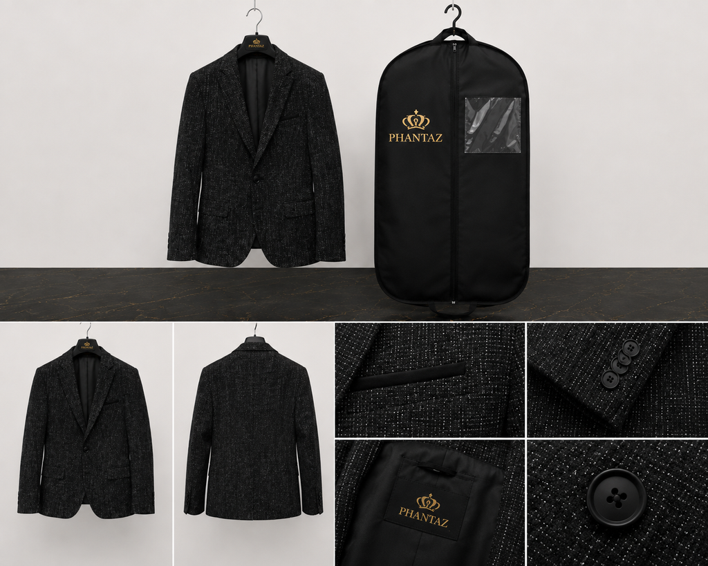 Noir Textured Slim Fit Blazer | PHANTAZ