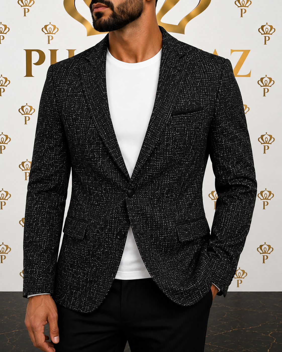 Noir Textured Slim Fit Blazer | PHANTAZ