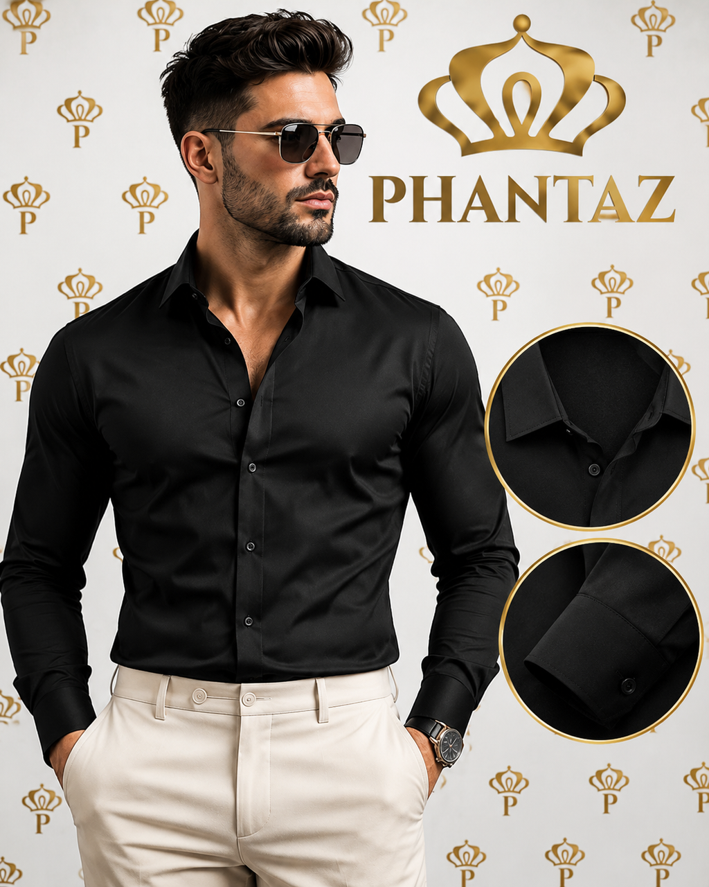 Men's Premium Black Long Sleeve Shirt | PHANTAZ