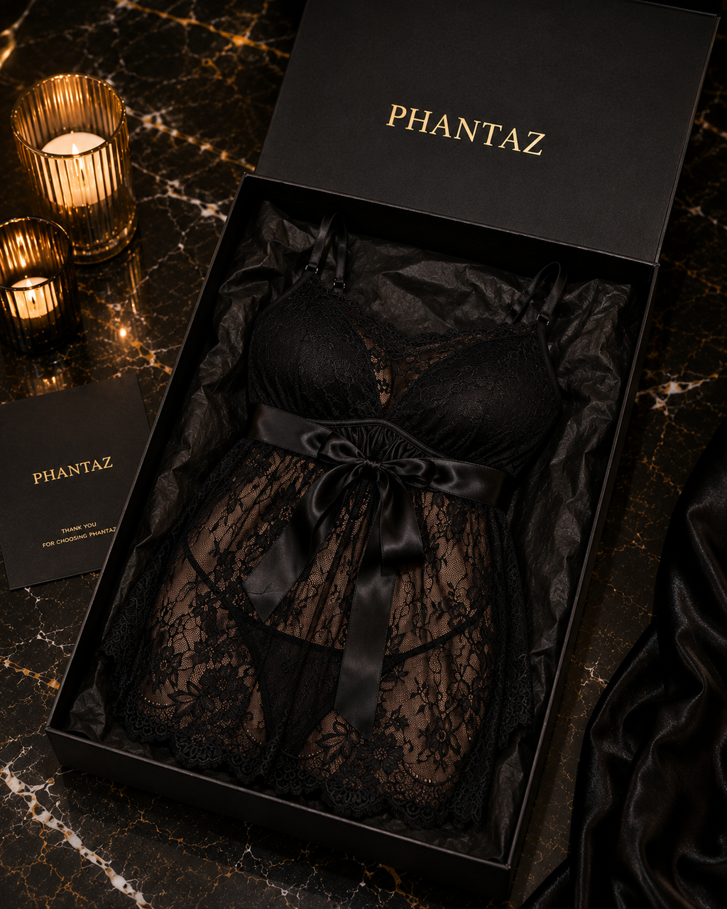 Women's Black Lace Babydoll Nightdress | PHANTAZ