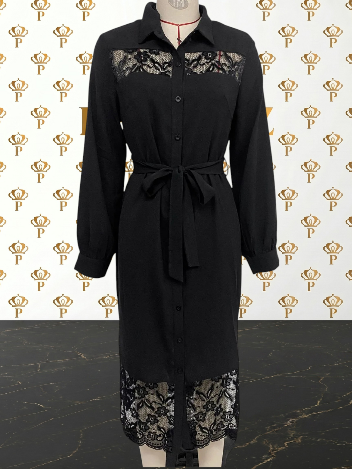 PHANTAZ Black Lace Midi Dress