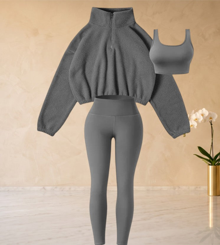 PHANTAZ Women's Fleece Three-Piece Casual Set