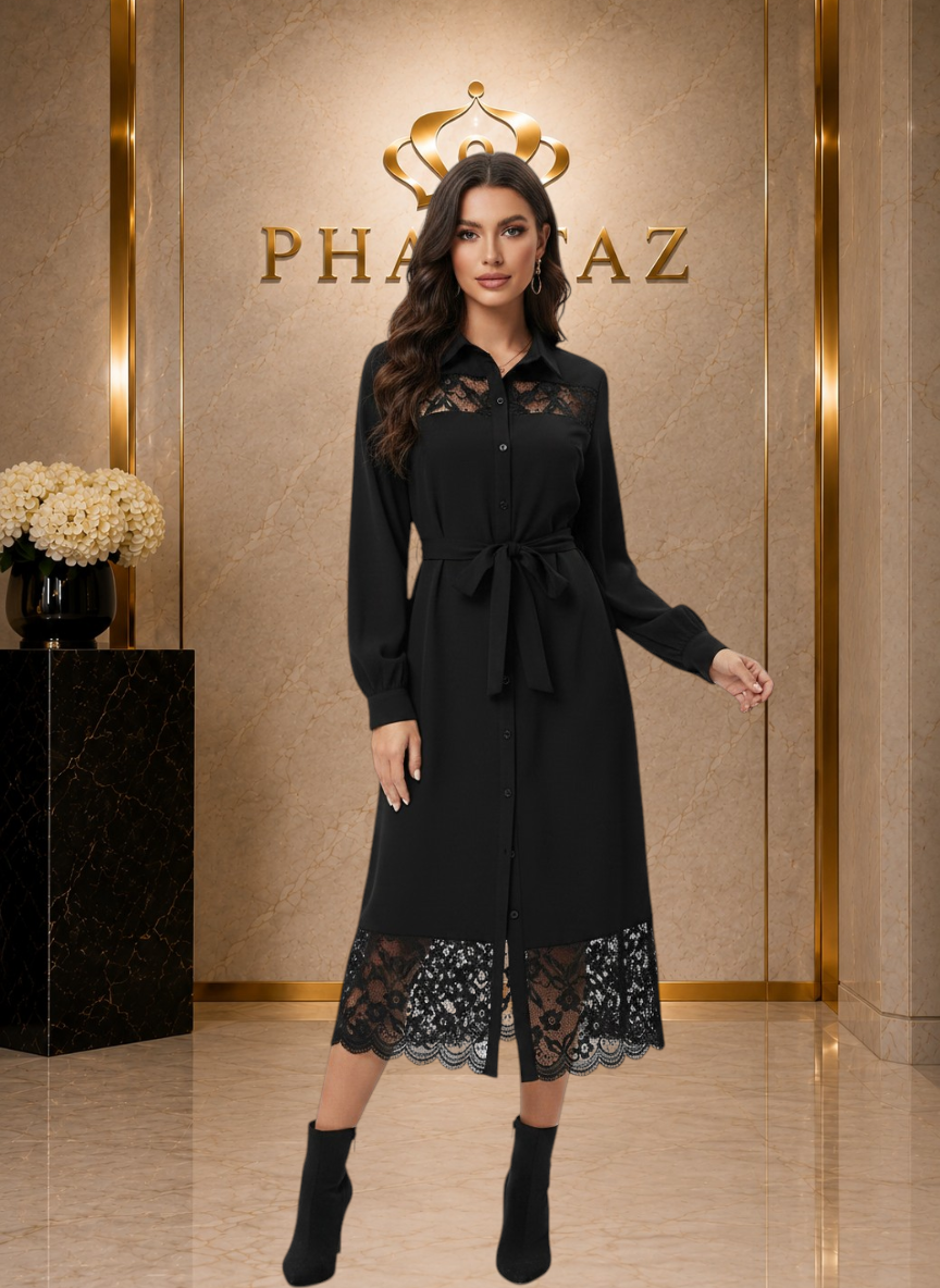 PHANTAZ Black Lace Midi Dress