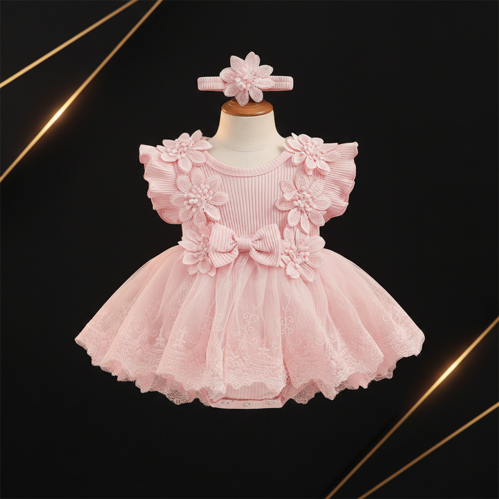 Baby girl romper with floral headband