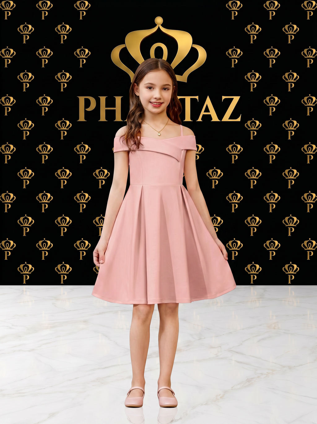 Girls Pink Cold Shoulder Party Dress Sleeveless A-Line Wedding Occasion UK | PHANTAZ