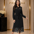 PHANTAZ Black Lace Midi Dress