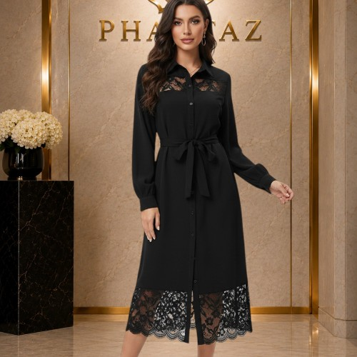 PHANTAZ Black Lace Midi Dress