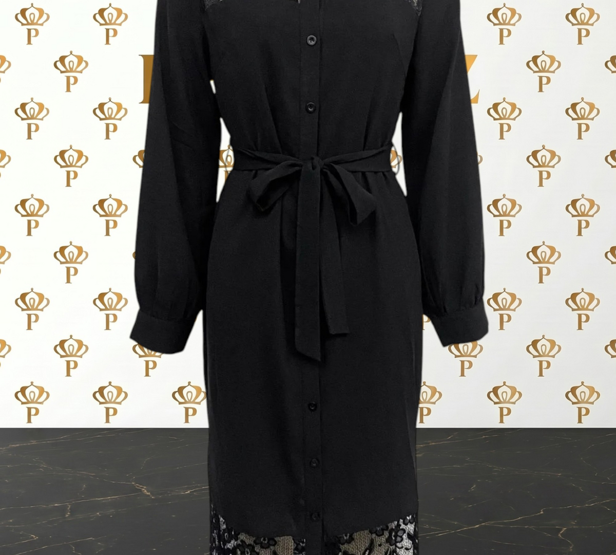 PHANTAZ Black Lace Midi Dress